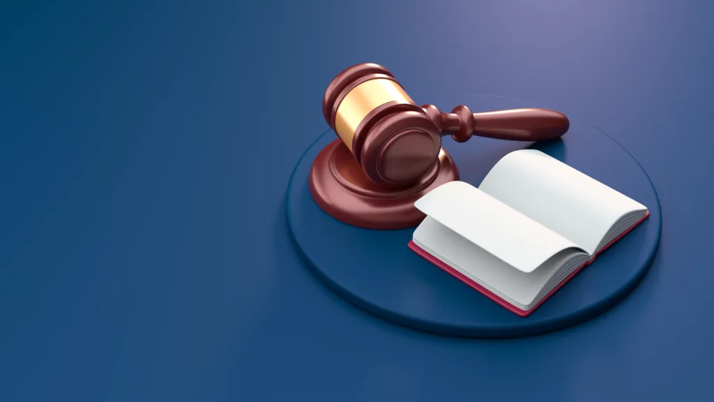 An illustration of a gavel and a book